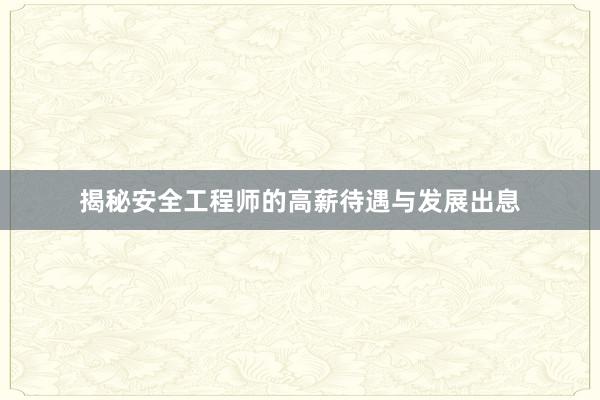 揭秘安全工程师的高薪待遇与发展出息